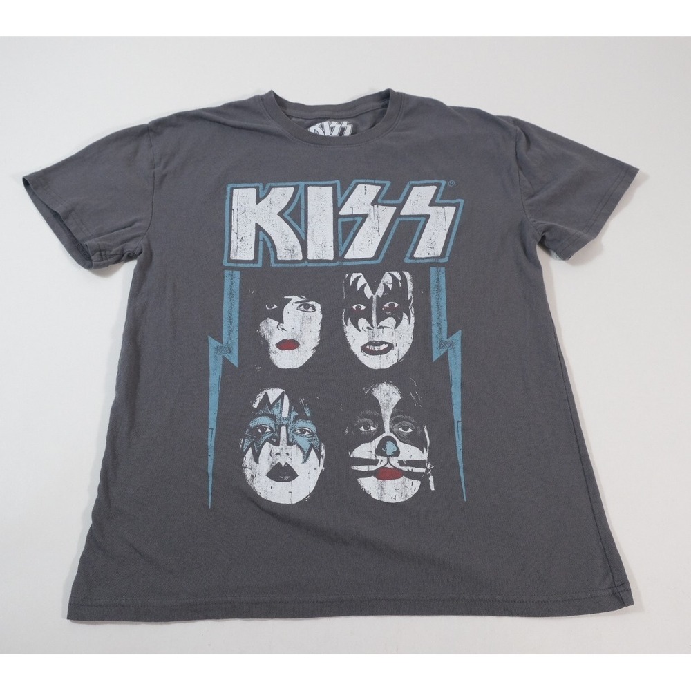 KISS T-Shirt Women Medium Gray Band Graphic Retro Short Sleeve Crew Neck Cotton